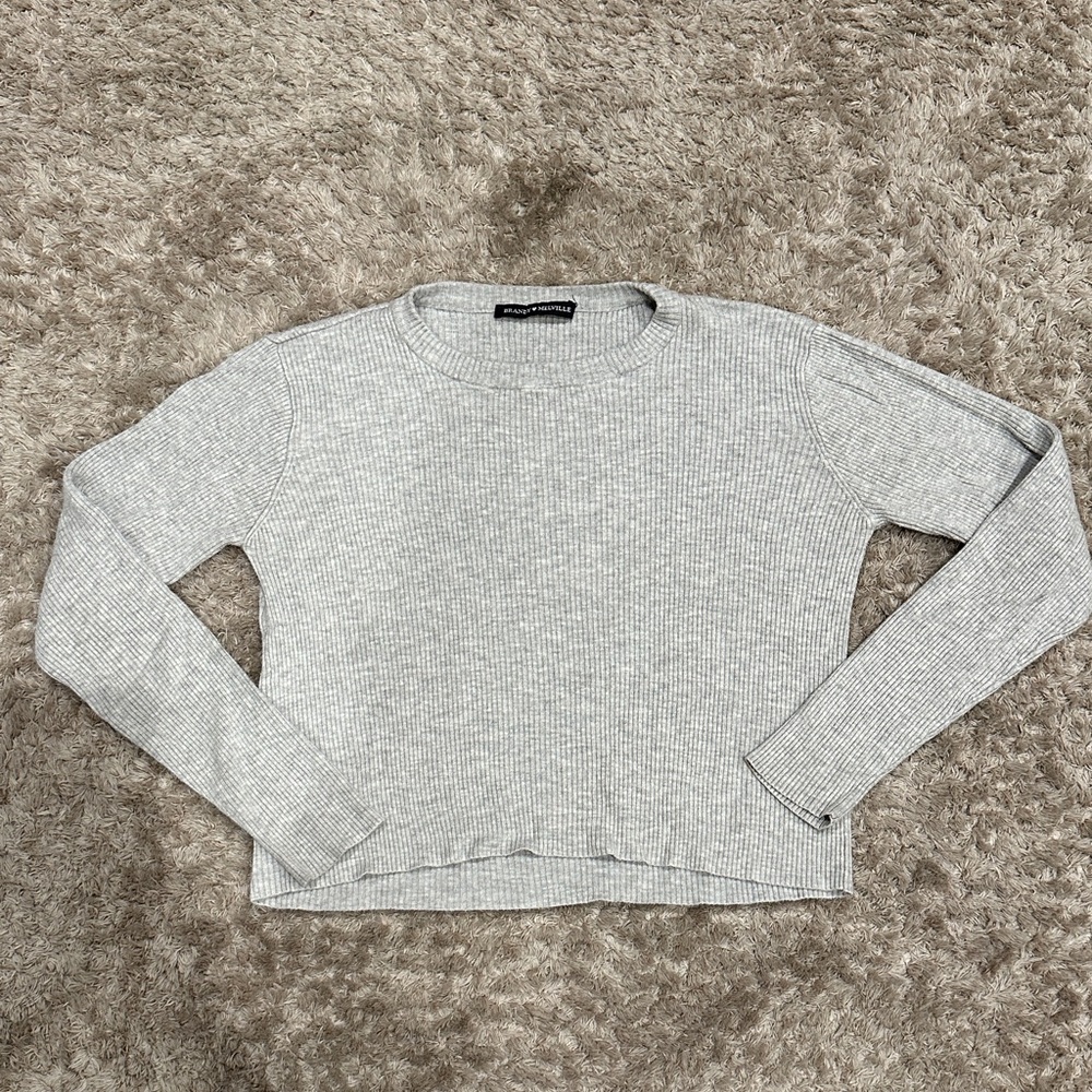 Brandy Melville Light Gray Ribbed Knit Top